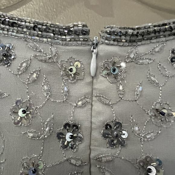 Adriana Papell Blouse 16W Gray Silver Silk Sequins Beaded Formal Evening Gatsby - Picture 6 of 7